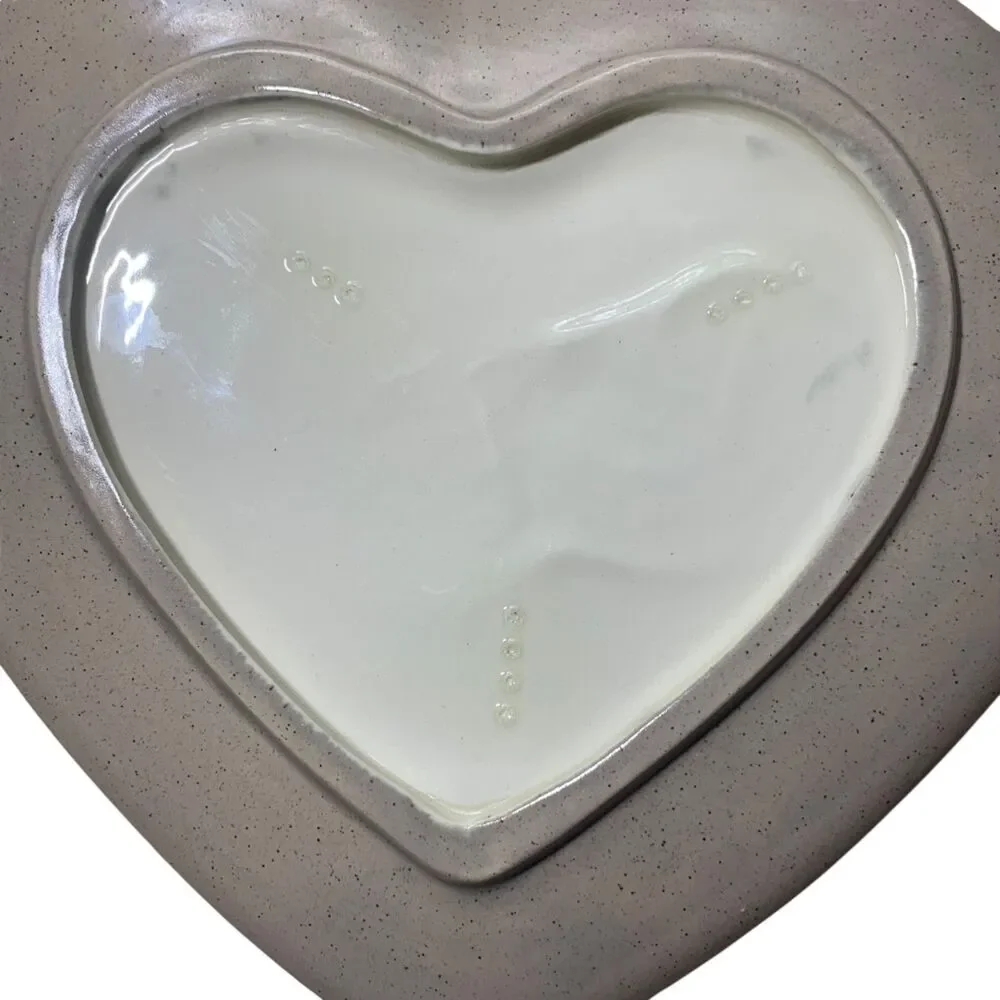 Vintage Spongeware Heart Shaped Stoneware Plate Heart Design Country Farmhouse